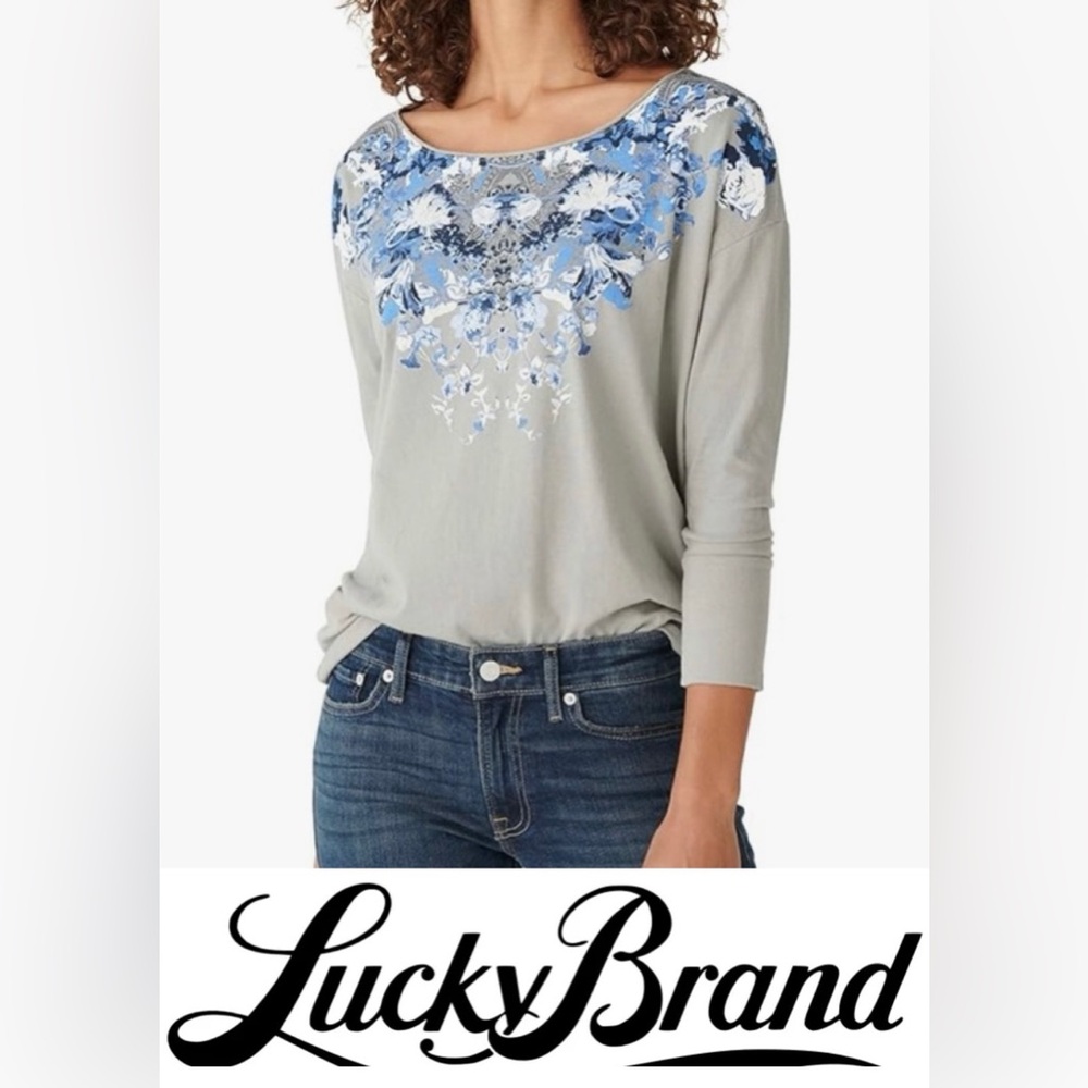 NWT Lucky Brand Women's Long Sleeve Drop Shoulder Easy Tee